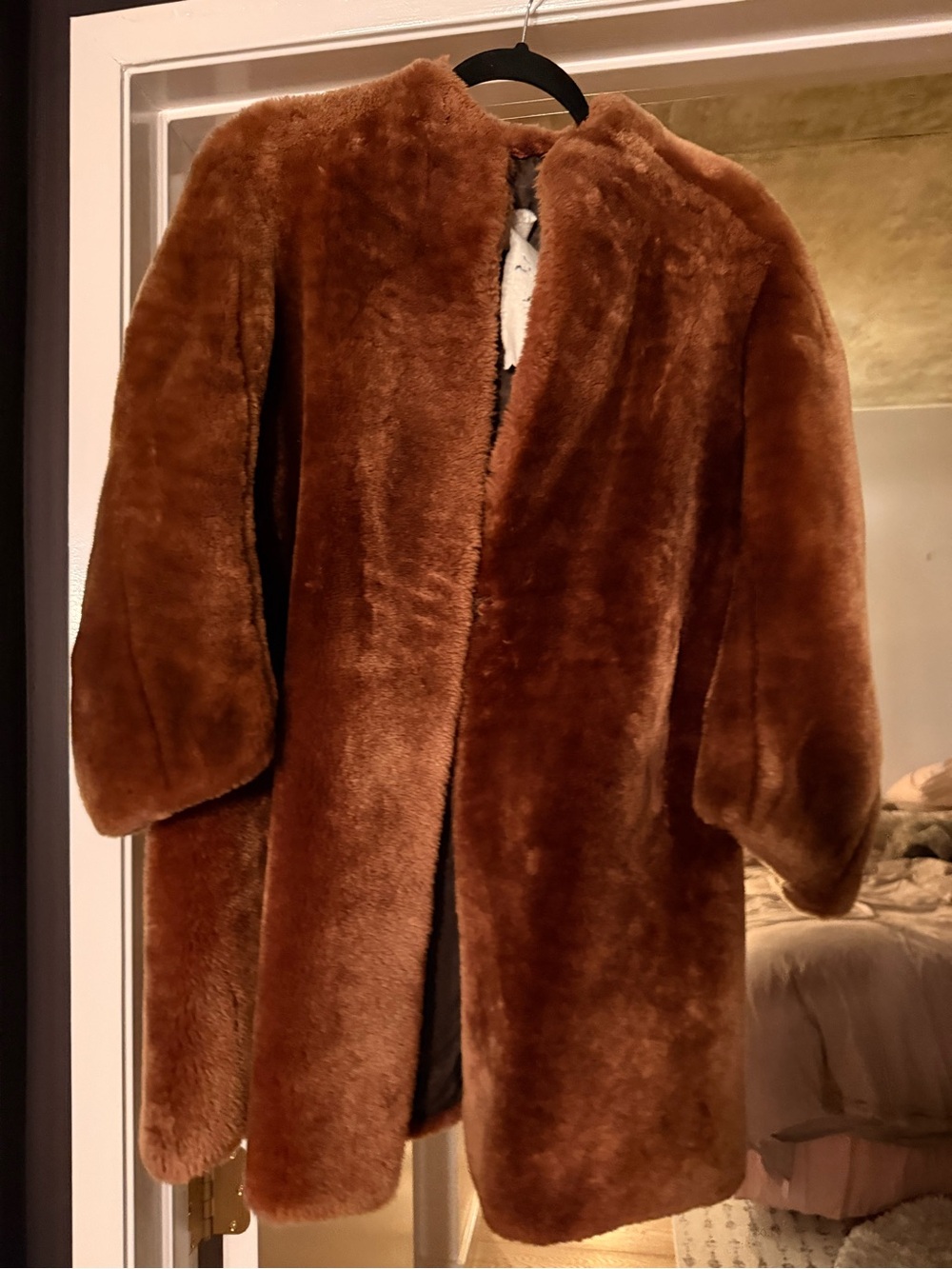 Vintage Genuine Mouton Fur Coat Brown Dyed Lamb Sheared Fur Coat Women’s Large